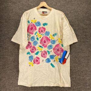 New Headliners T-Shirt Women XL White Floral Crew Neck Short Sleeve Cotton